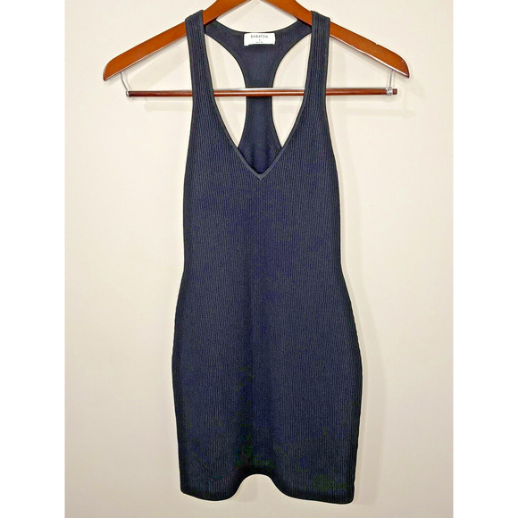 Aritzia Babaton Dress Women Sm Matte Black Sculpt Knit Racer Ribbed Bodycon NWOT - Picture 1 of 5
